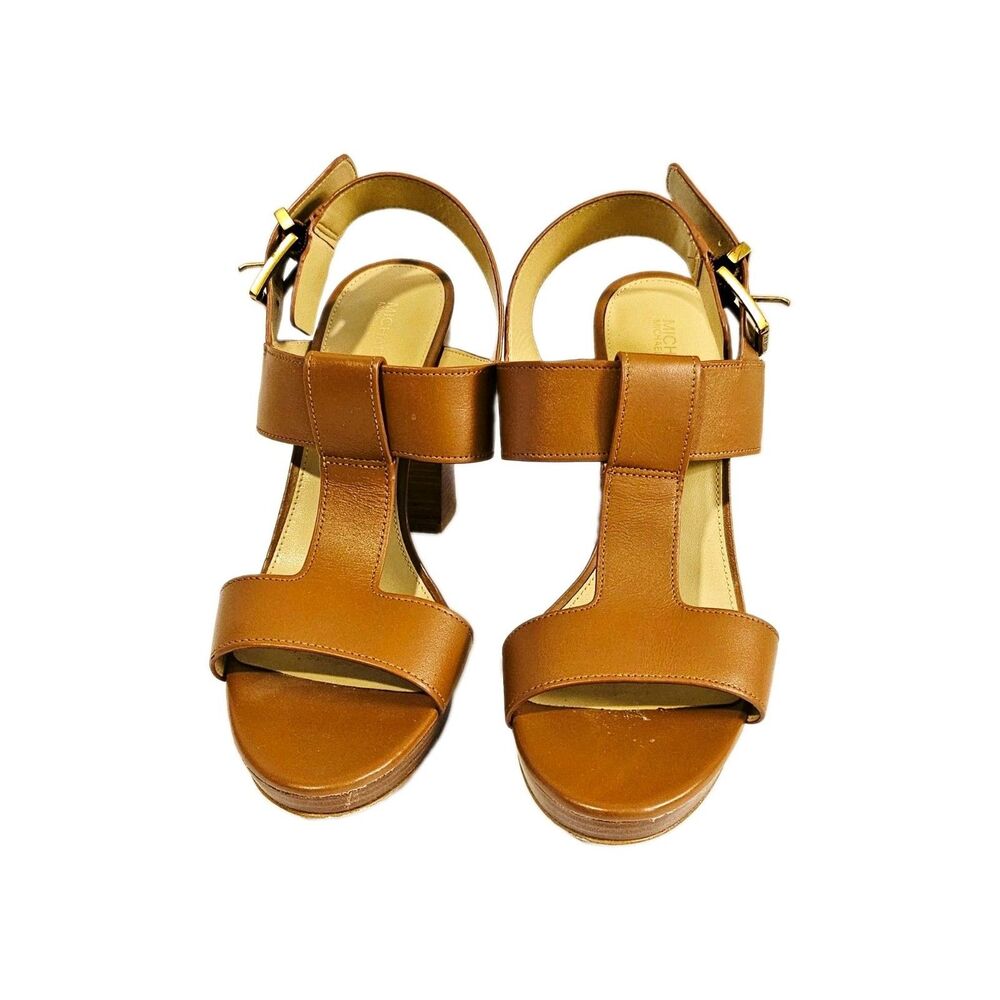 Michael Kors Women's Brown Leather Strappy Block Heel Sandals 9.5 M